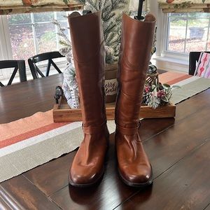 Frye 3476847 Phillip Tall Leather Riding Boots Women 10  Whiskey Brown Buckle